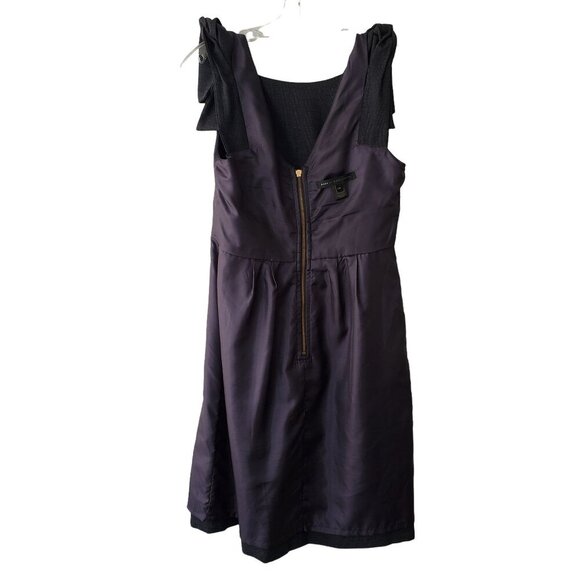 Y2K Marc Marc Jacobs Navy Pin Dot Sheath Dress 10 Wool Blend Belted Bow Back Zip - Picture 8 of 11